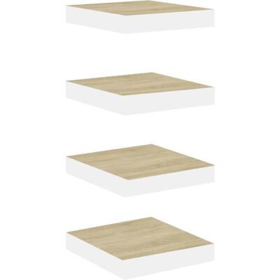 vidaXL 4x Floating Wall Shelves Oak White MDF - Wall Shelves vidaXL 4x Floating Wall Shelves Oak White MDF - Wall Shelves