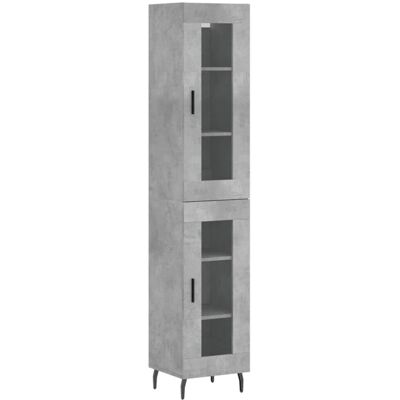 vidaXL Concrete Grey 34.5x34x180 cm Sideboard with Glass Door - Storage Furniture vidaXL Concrete Grey 34.5x34x180 cm Sideboard with Glass Door - Storage Furniture