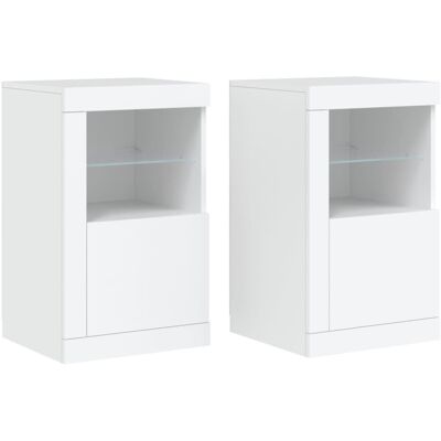 vidaXL White 2 pcs Side Cabinet with LED Lights - Sideboard Storage Furniture vidaXL White 2 pcs Side Cabinet with LED Lights - Sideboard Storage Furniture
