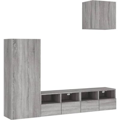 vidaXL Grey Sonoma 4-Piece TV Wall Unit - TV Wall Unit vidaXL Grey Sonoma 4-Piece TV Wall Unit - TV Wall Unit