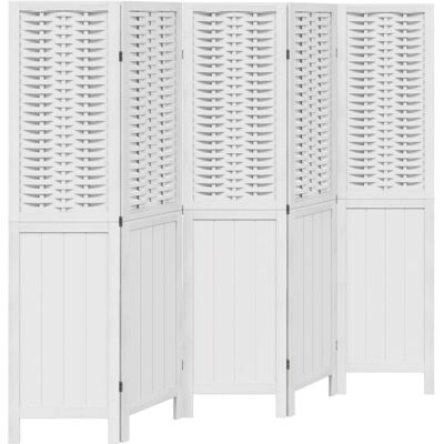 vidaXL Room Divider 5 Panels White Solid Wood Paulownia - Room Divider vidaXL Room Divider 5 Panels White Solid Wood Paulownia - Room Divider
