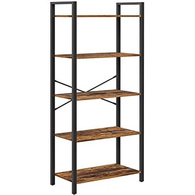 Pricenet 5-Tier Rustic Brown Storage Shelves, Steel Frame Pricenet 5-Tier Rustic Brown Storage Shelves, Steel Frame
