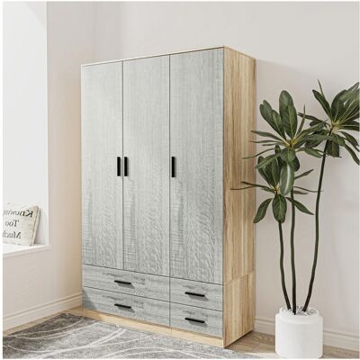 URBN Living - Oak & Ash Grey - 3 Door - 4 Drawer - Wardrobe URBN Living - Oak & Ash Grey - 3 Door - 4 Drawer - Wardrobe