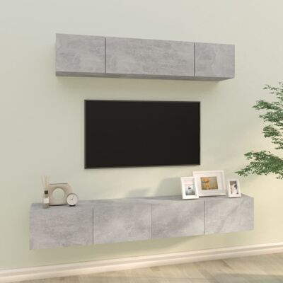 vidaXL TV Cabinet Set 4 Piece Concrete Grey Engineered Wood Media Cabinet vidaXL TV Cabinet Set 4 Piece Concrete Grey Engineered Wood Media Cabinet
