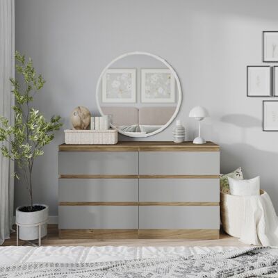 URBN Living Oak Carcass + Grey Drawers 120cm - Chest of Drawers URBN Living Oak Carcass + Grey Drawers 120cm - Chest of Drawers