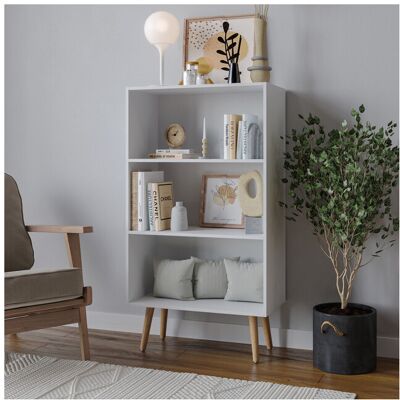URBN Living - 60cm Wide 3 Tier - White - Beech - Bookcase URBN Living - 60cm Wide 3 Tier - White - Beech - Bookcase