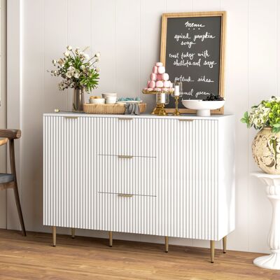 HOMCOM Sideboard Buffet Cabinet w/ 3 Drawers and Adjustable Shelves, White HOMCOM Sideboard Buffet Cabinet w/ 3 Drawers and Adjustable Shelves, White