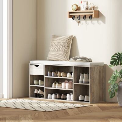 HOMCOM Shoe Storage Cabinet Bench w/ Cushion Adjustable Shelves Grey HOMCOM Shoe Storage Cabinet Bench w/ Cushion Adjustable Shelves Grey