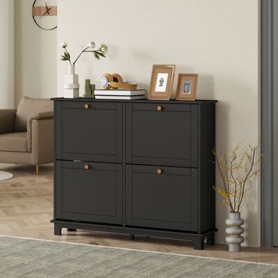HOMCOM Narrow Shoe Cabinet with 4 Flip Drawers Adjustable Shelves, Black HOMCOM Narrow Shoe Cabinet with 4 Flip Drawers Adjustable Shelves, Black