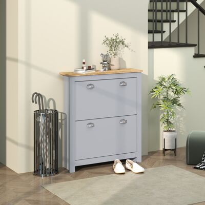 HOMCOM 2 Drawer Shoe Cabinet Narrow Shoe Cupboard with Flip Doors, Grey HOMCOM 2 Drawer Shoe Cabinet Narrow Shoe Cupboard with Flip Doors, Grey