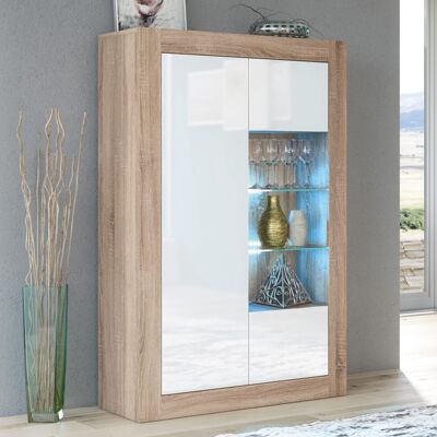 Creative Labs - Display Cabinet - 140cm - Oak & White Gloss Doors - LED Creative Labs - Display Cabinet - 140cm - Oak & White Gloss Doors - LED