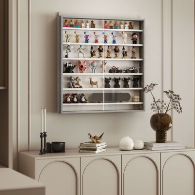 Homcom 7-Tier Wall Display Cabinet - Shelves Glass Doors - Graphite Wood Effect Homcom 7-Tier Wall Display Cabinet - Shelves Glass Doors - Graphite Wood Effect