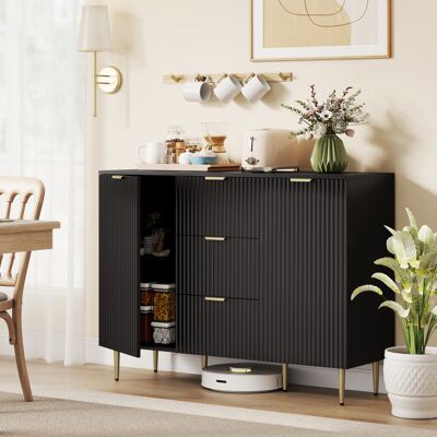 HOMCOM Sideboard Buffet Cabinet w/ 3 Drawers and Adjustable Shelves, Black HOMCOM Sideboard Buffet Cabinet w/ 3 Drawers and Adjustable Shelves, Black