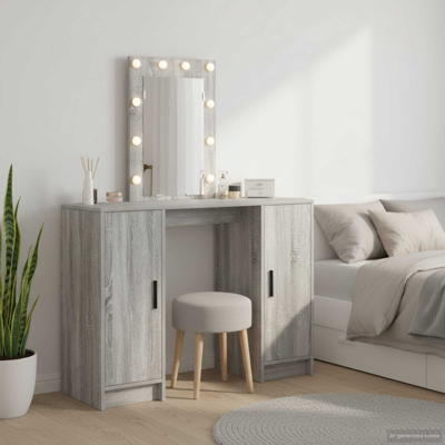 vidaXL Grey Sonoma Wooden Rectangular Dressing Table - Dressing Table vidaXL Grey Sonoma Wooden Rectangular Dressing Table - Dressing Table