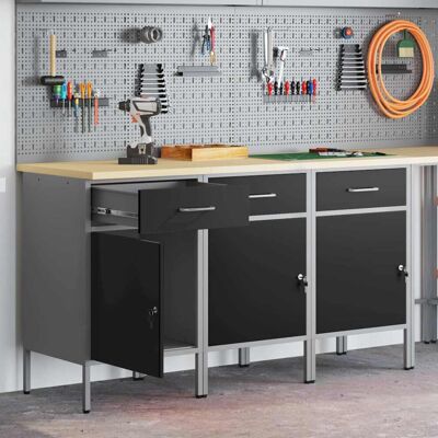 vidaXL Adjustable Steel and Wood Storage Cabinet - Workshop Storage vidaXL Adjustable Steel and Wood Storage Cabinet - Workshop Storage