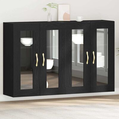 Vidaxl Wall-mounted Cabinet Set - Black Oak Wood Glass Vidaxl Wall-mounted Cabinet Set - Black Oak Wood Glass