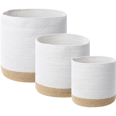 Beliani Set of 3 Storage Baskets Cotton Jute White and Natural Laundry Bins Boho - Storage Baskets Beliani Set of 3 Storage Baskets Cotton Jute White and Natural Laundry Bins Boho - Storage Baskets