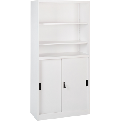 Beliani White Storage Cabinet with 2 Doors & Open Shelves - Industrial Style Beliani White Storage Cabinet with 2 Doors & Open Shelves - Industrial Style