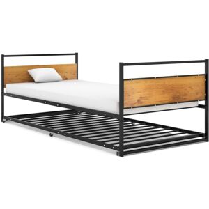 vidaXL Pull-out Bed Frame Black Metal Bed Base Bedroom Furniture Single Bed vidaXL Pull-out Bed Frame Black Metal Bed Base Bedroom Furniture Single Bed
