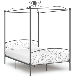 vidaXL Canopy Bed Frame Grey Metal 120x200cm Bedroom Double Beds Furniture vidaXL Canopy Bed Frame Grey Metal 120x200cm Bedroom Double Beds Furniture