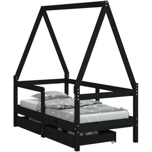 vidaXL Kids Bed Frame with Drawers Black - Kids Bed vidaXL Kids Bed Frame with Drawers Black - Kids Bed