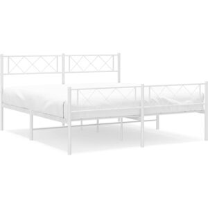 vidaXL Metal Bed Frame - 135x190 cm, White, with Headboard & Footboard - Bed Frame vidaXL Metal Bed Frame - 135x190 cm, White, with Headboard & Footboard - Bed Frame