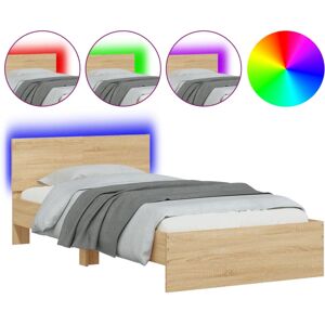 (sonoma oak, 100 x 200 cm) vidaXL Bed Frame with Headboard and LED Bed Base Matt (sonoma oak, 100 x 200 cm) vidaXL Bed Frame with Headboard and LED Bed Base Matt