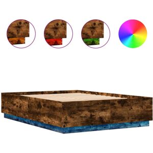 vidaXL Bed Frame with LED Lights Bed Smoked Oak 160x200 cm Engineered Wood vidaXL Bed Frame with LED Lights Bed Smoked Oak 160x200 cm Engineered Wood