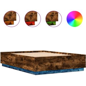 vidaXL Bed Frame with LED Lights Bed Smoked Oak 140x200 cm Engineered Wood vidaXL Bed Frame with LED Lights Bed Smoked Oak 140x200 cm Engineered Wood