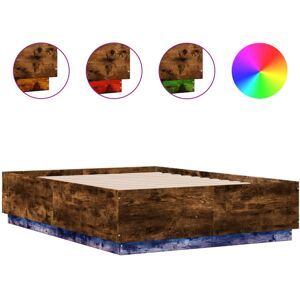 vidaXL Bed Frame with LED Lights Bed Smoked Oak Small Double Engineered Wood vidaXL Bed Frame with LED Lights Bed Smoked Oak Small Double Engineered Wood