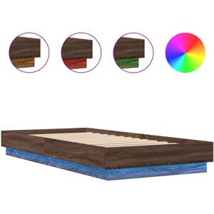 vidaXL Bed Frame Home Bed Base Bedstead with LED Lights Brown Oak 90x200 cm vidaXL Bed Frame Home Bed Base Bedstead with LED Lights Brown Oak 90x200 cm