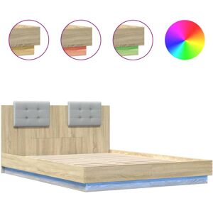vidaXL Bed Frame with Headboard and LED Lights Sonoma Oak 150x200 cm King Size vidaXL Bed Frame with Headboard and LED Lights Sonoma Oak 150x200 cm King Size