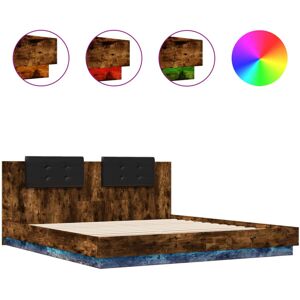 vidaXL Bed Frame with Headboard and LED Lights Bed Base Smoked Oak 160x200 cm vidaXL Bed Frame with Headboard and LED Lights Bed Base Smoked Oak 160x200 cm