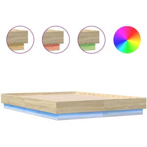 vidaXL Bed Frame with LED Lights Home Bed Base Sonoma Oak 135x190 cm Double vidaXL Bed Frame with LED Lights Home Bed Base Sonoma Oak 135x190 cm Double