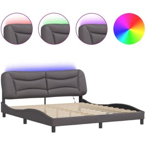 vidaXL Bed Frame with LED Lights Bed Grey 180x200 cm Super King Faux Leather vidaXL Bed Frame with LED Lights Bed Grey 180x200 cm Super King Faux Leather
