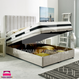 Bsspoke (King-5ft, Silver Plush) OTTOMAN DIVAN BED END LIFT STORAGE 54" HEADBOARD+MATTRE Bsspoke (King-5ft, Silver Plush) OTTOMAN DIVAN BED END LIFT STORAGE 54" HEADBOARD+MATTRE