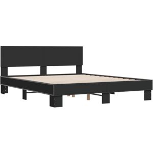 vidaXL Bed Frame Bed Black 150x200 cm King Size Engineered Wood and Metal vidaXL Bed Frame Bed Black 150x200 cm King Size Engineered Wood and Metal