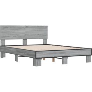 vidaXL Bed Frame Bed Base Grey Sonoma 140x200 cm Engineered Wood and Metal vidaXL Bed Frame Bed Base Grey Sonoma 140x200 cm Engineered Wood and Metal