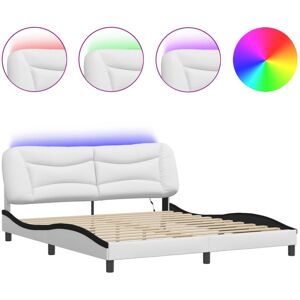 vidaXL Bed Frame with LED Lights Bed White and Black Super King Faux Leather vidaXL Bed Frame with LED Lights Bed White and Black Super King Faux Leather
