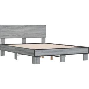 vidaXL Bed Frame Grey Sonoma 120x190 cm Small Double Engineered Wood and Metal vidaXL Bed Frame Grey Sonoma 120x190 cm Small Double Engineered Wood and Metal
