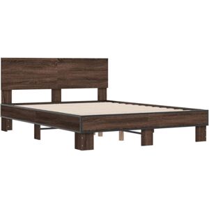 vidaXL Bed Frame Bed Brown Oak 135x190 cm Double Engineered Wood and Metal vidaXL Bed Frame Bed Brown Oak 135x190 cm Double Engineered Wood and Metal