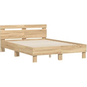(sonoma oak, 135 x 190 cm) vidaXL Bed Frame with Headboard Bed Base Mattress Fou (sonoma oak, 135 x 190 cm) vidaXL Bed Frame with Headboard Bed Base Mattress Fou
