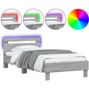 (grey sonoma, 100 x 200 cm) vidaXL Bed Frame with Headboard and LED Bed Base Bed (grey sonoma, 100 x 200 cm) vidaXL Bed Frame with Headboard and LED Bed Base Bed