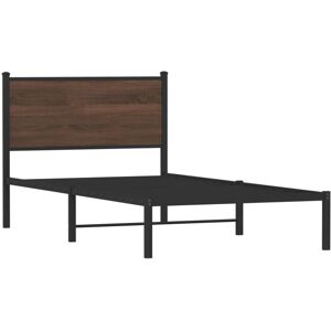 vidaXL Metal Bed Frame with Headboard Bed Base Bedstead Brown Oak 100x190 cm vidaXL Metal Bed Frame with Headboard Bed Base Bedstead Brown Oak 100x190 cm
