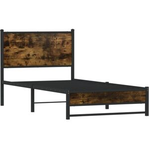 vidaXL Metal Bed Frame with Headboard Bed Base Bedstead Smoked Oak 80x200 cm vidaXL Metal Bed Frame with Headboard Bed Base Bedstead Smoked Oak 80x200 cm
