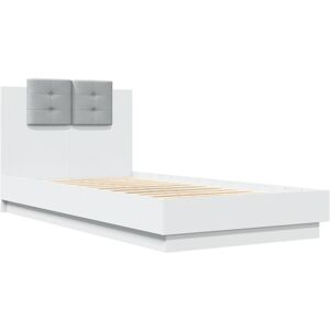 vidaXL Bed Frame with Headboard Bed White 90x190 cm Single Engineered Wood vidaXL Bed Frame with Headboard Bed White 90x190 cm Single Engineered Wood