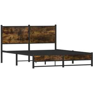 vidaXL Metal Bed Frame with Headboard Bed Base Bedstead Smoked Oak 137x190 cm vidaXL Metal Bed Frame with Headboard Bed Base Bedstead Smoked Oak 137x190 cm