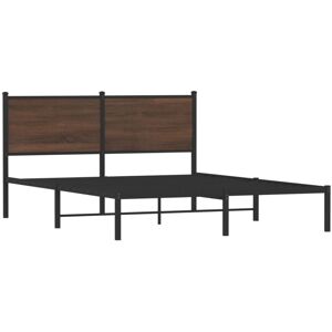 vidaXL Metal Bed Frame with Headboard Bed Base Bedstead Brown Oak 137x190 cm vidaXL Metal Bed Frame with Headboard Bed Base Bedstead Brown Oak 137x190 cm