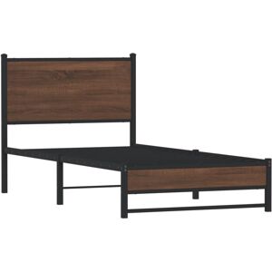 vidaXL Metal Bed Frame with Headboard Bed Base Bedstead Brown Oak 90x200 cm vidaXL Metal Bed Frame with Headboard Bed Base Bedstead Brown Oak 90x200 cm