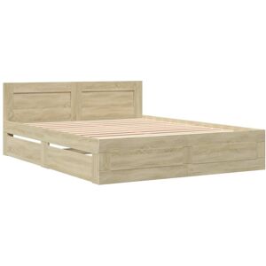 vidaXL Bed Frame with Headboard Bed Base Sonoma Oak King Size Engineered Wood vidaXL Bed Frame with Headboard Bed Base Sonoma Oak King Size Engineered Wood
